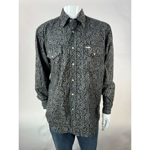 Cowboy Hardware Mens Paisley Long Sleeve Button-Up Shirt M Black White 100% Cott - Picture 10 of 16